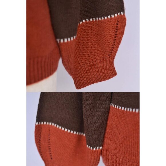 Women's Knit Sweater Long Sleeve Crewneck Color Block Patchwork Pullover - Picture 6 of 6